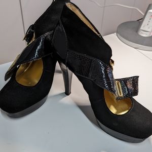 Michael Kors suede heels with gold buckle detail